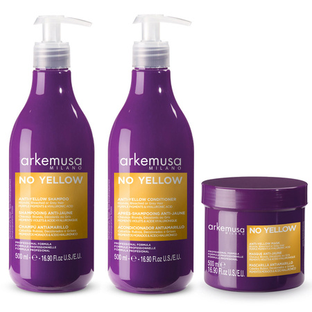 Zestaw Arkemusa No Yellow Szampon 500 ml + Odżywka 500 ml + Maska 500 ml